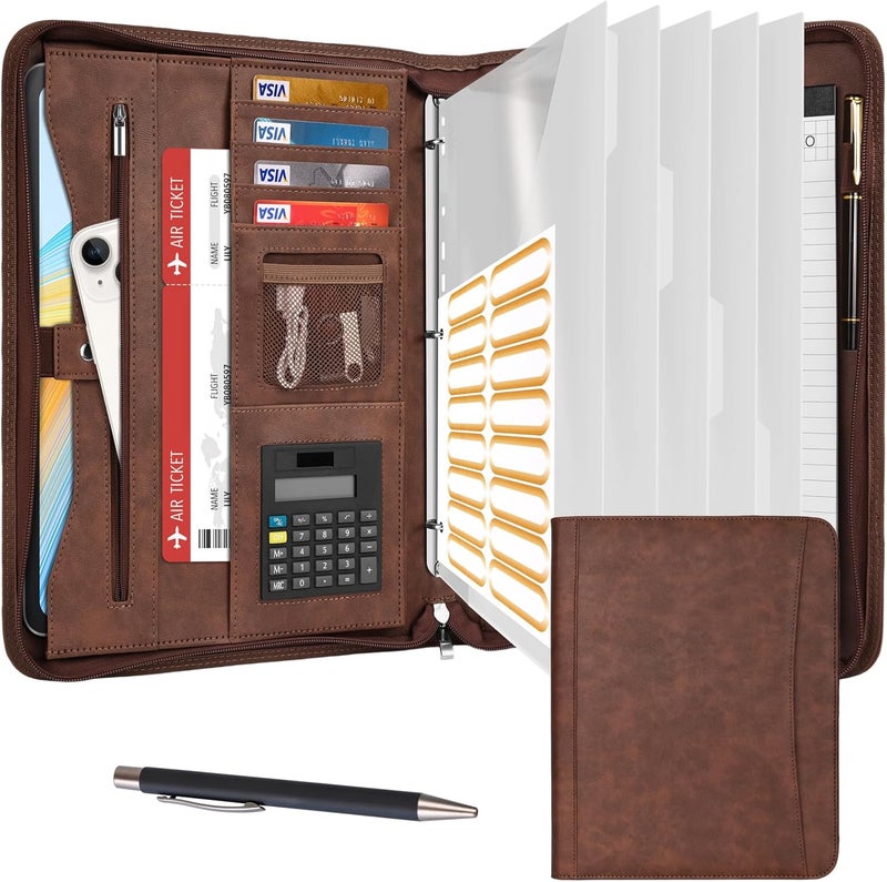 Eshow Portfolio Organizer - 3 Ring Binder with Zipper, Vegan Leather Business Padfolio Folder with Notepad Includes 5 Clear Sheet Protectors for Documents Files for Men Women - Image 1